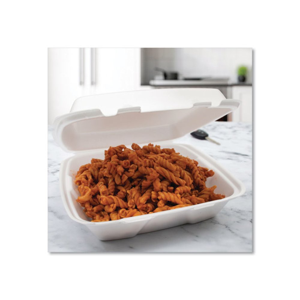 Foam Hinged Lid Containers, 9.01 x 9.4 x 3.1, White, 200/Carton. Picture 5