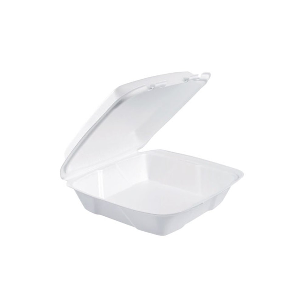 Foam Hinged Lid Containers, 9.01 x 9.4 x 3.1, White, 200/Carton. Picture 1