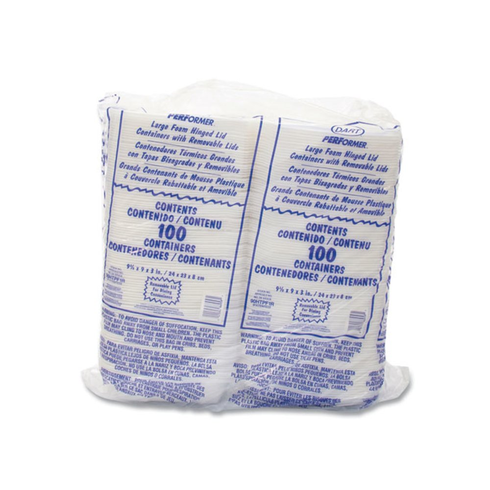 Foam Hinged Lid Container, Performer Perforated Lid, 9 x 9.4 x 3, White, 100/Bag, 2 Bag/Carton. Picture 2