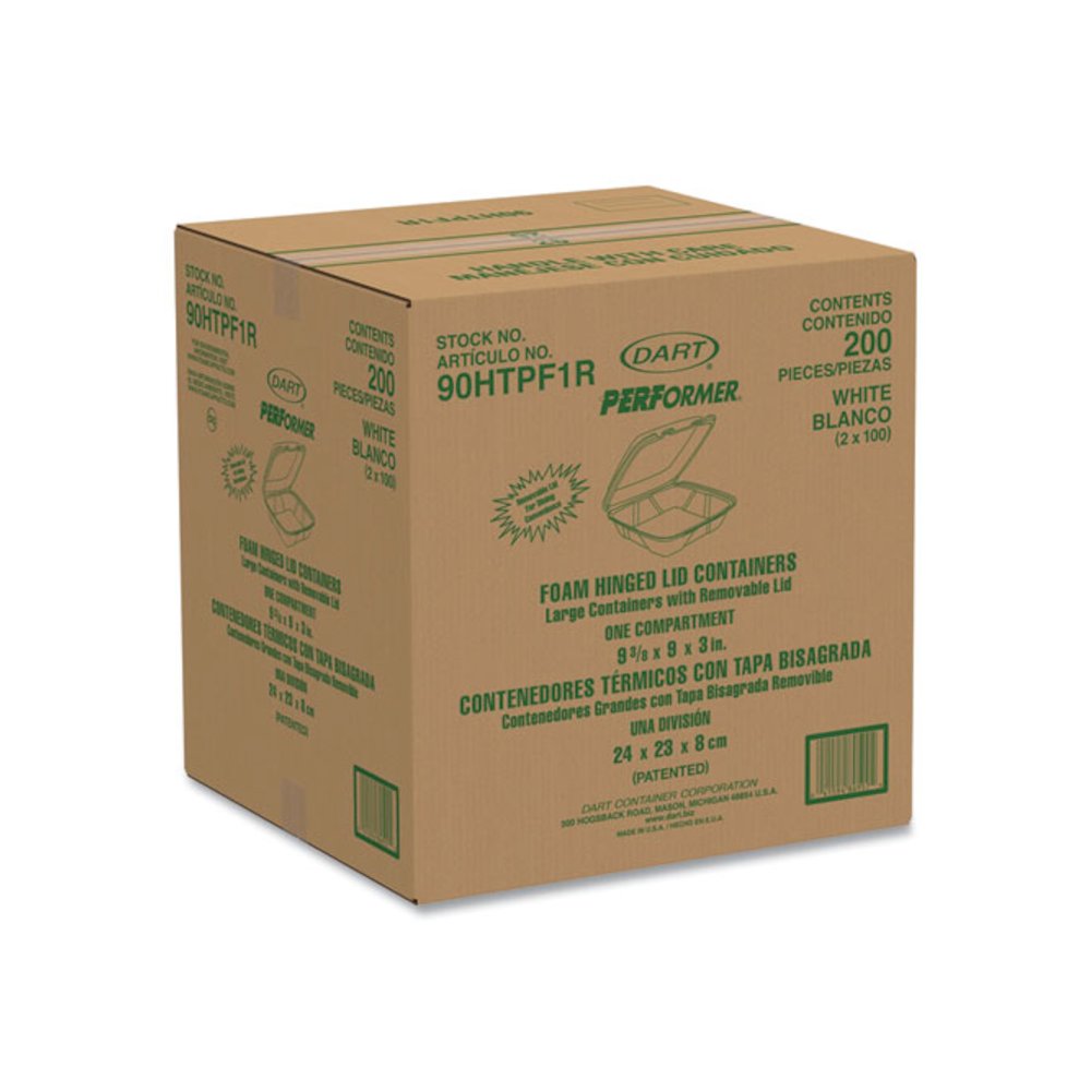 Foam Hinged Lid Container, Performer Perforated Lid, 9 x 9.4 x 3, White, 100/Bag, 2 Bag/Carton. Picture 3