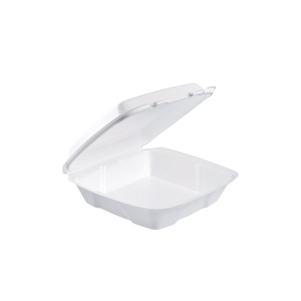 Foam Hinged Lid Container, Performer Perforated Lid, 9 x 9.4 x 3, White, 100/Bag, 2 Bag/Carton. Picture 1