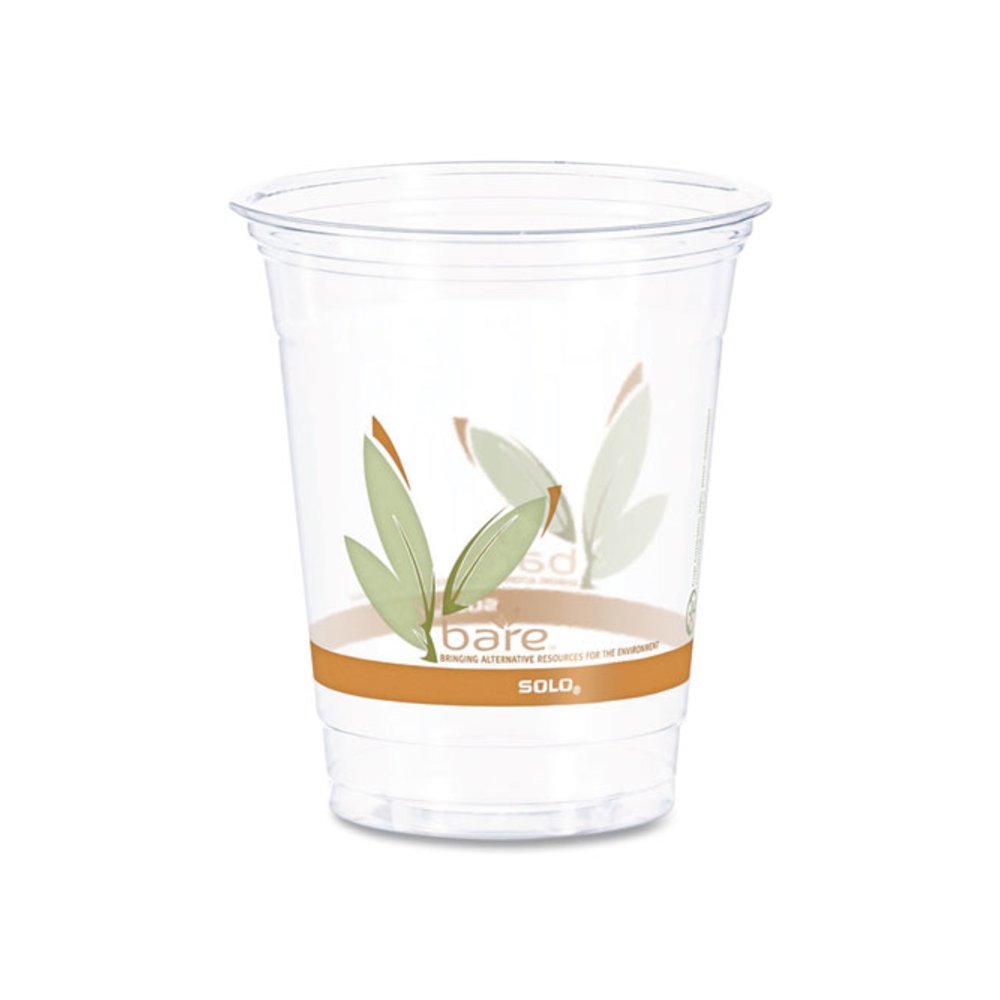 Bare Eco-Forward RPET Cold Cups, Squat, 12 oz to 14 oz, Plastic, Leaf Design, 50/Pack. Picture 1