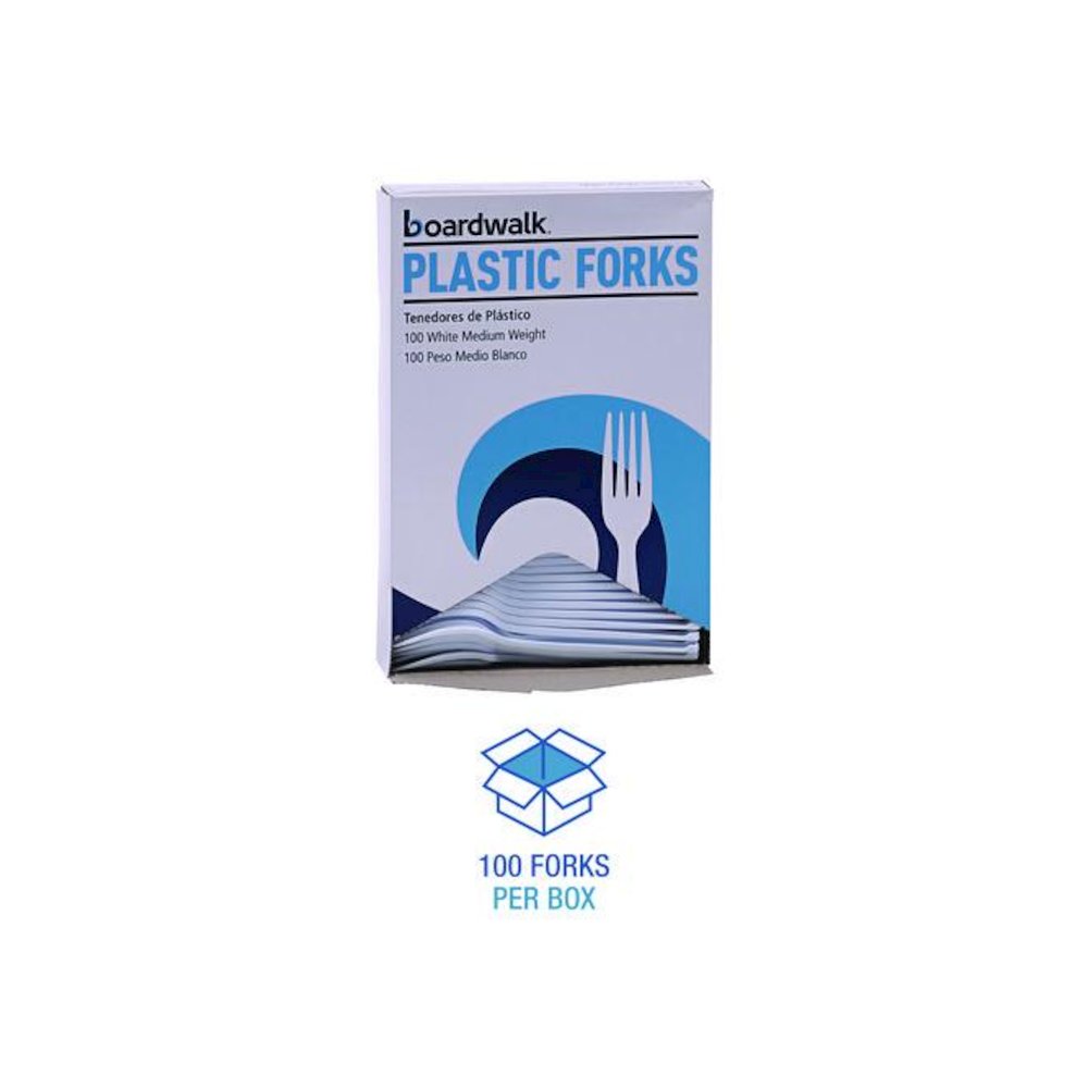 Mediumweight Polystyrene Cutlery, Fork, Plastic, White, 100/Box, 10 Boxes/Carton. Picture 6