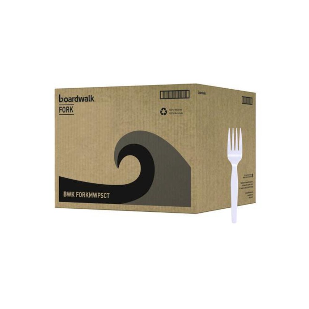 Mediumweight Polystyrene Cutlery, Fork, Plastic, White, 100/Box, 10 Boxes/Carton. Picture 1