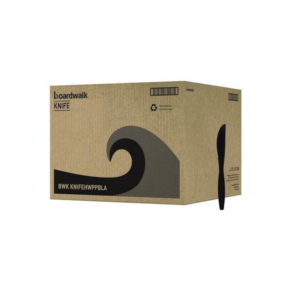 Heavyweight Polypropylene Cutlery, Knife, Plastic, Black, 1,000/Carton. Picture 1