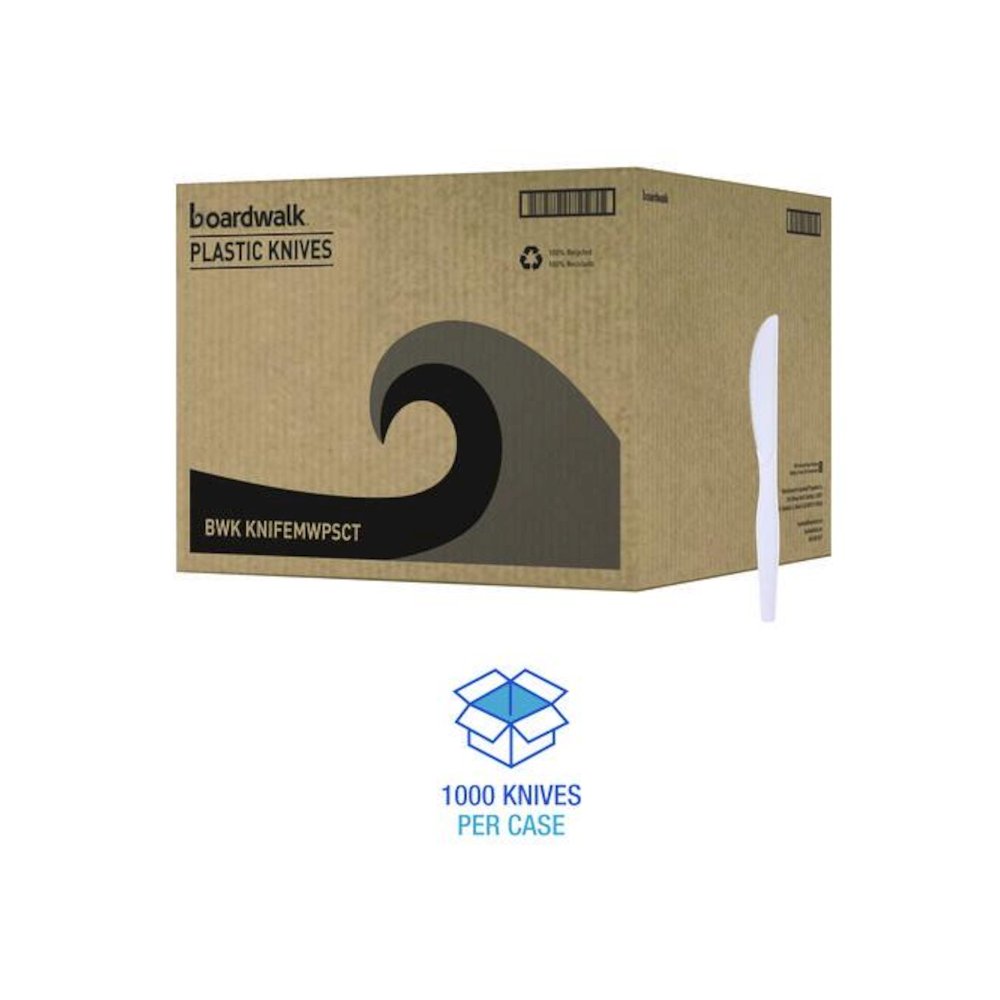 Mediumweight Polystyrene Cutlery, Knife, Plastic, White, 100/Box, 10 Boxes/Carton. Picture 4