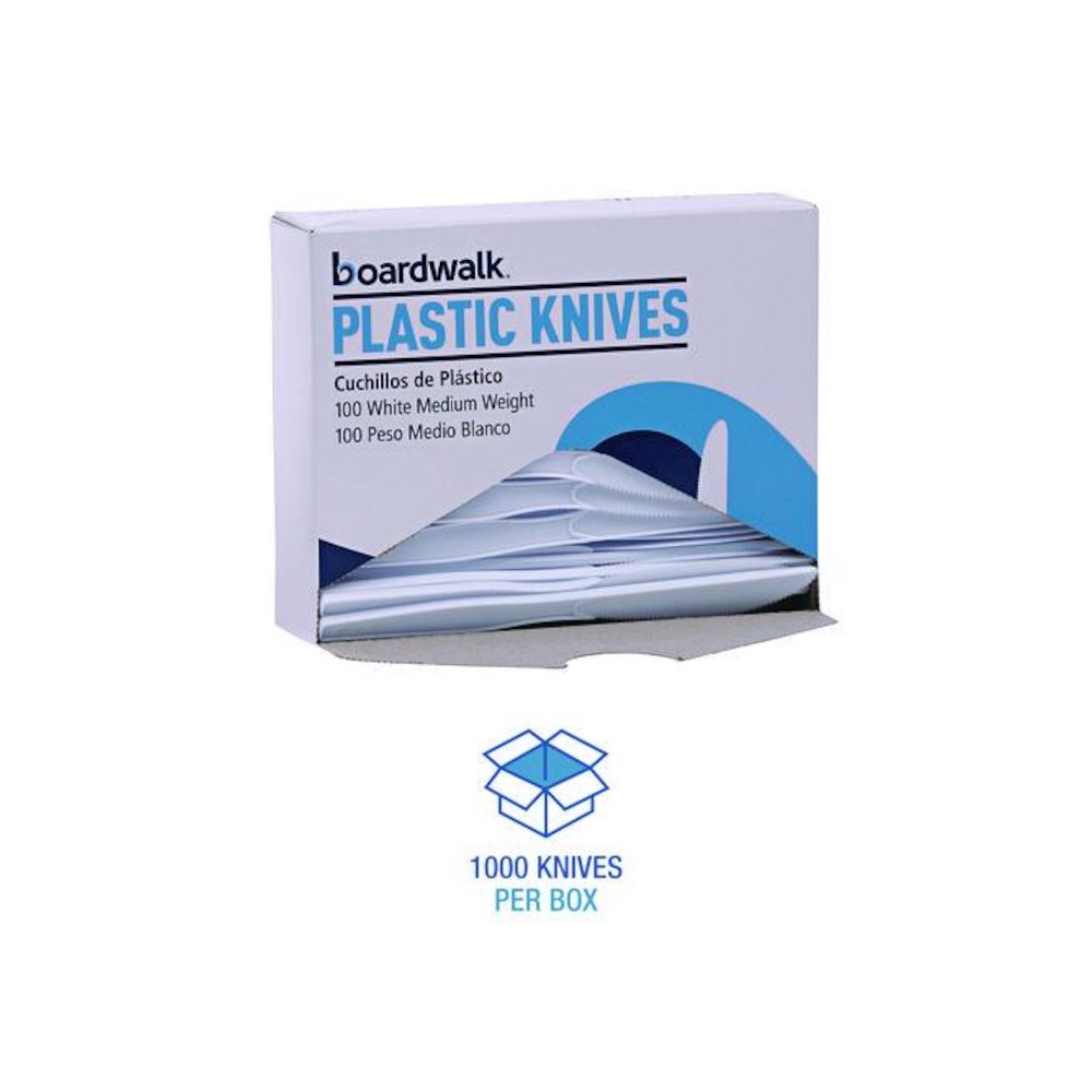 Mediumweight Polystyrene Cutlery, Knife, Plastic, White, 100/Box, 10 Boxes/Carton. Picture 6