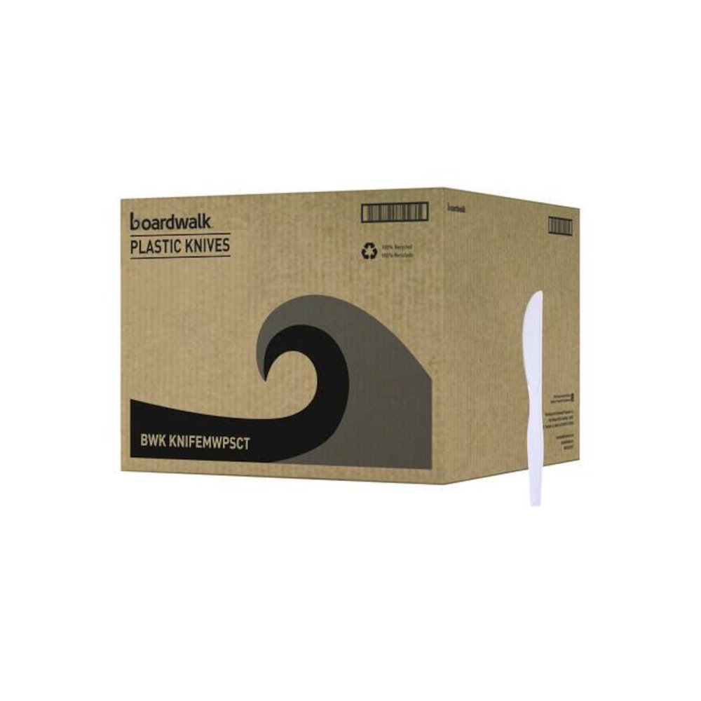 Mediumweight Polystyrene Cutlery, Knife, Plastic, White, 100/Box, 10 Boxes/Carton. Picture 1