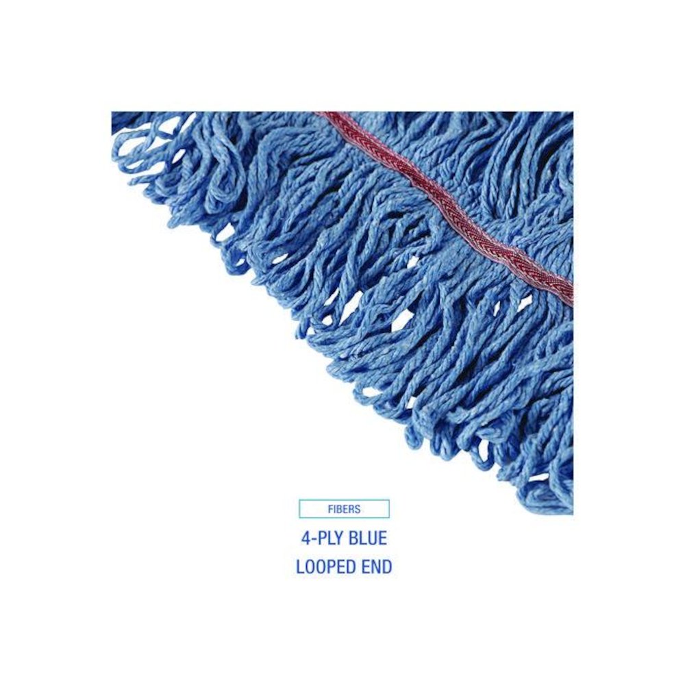 Cotton Mop Heads, Cotton/Synthetic, Large, Looped End, Wideband, Blue, 12/Carton. Picture 4