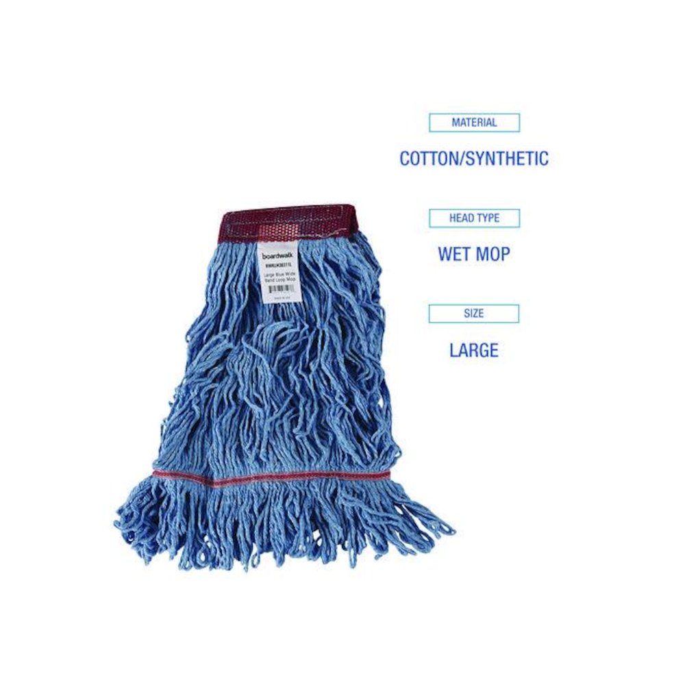 Cotton Mop Heads, Cotton/Synthetic, Large, Looped End, Wideband, Blue, 12/Carton. Picture 6