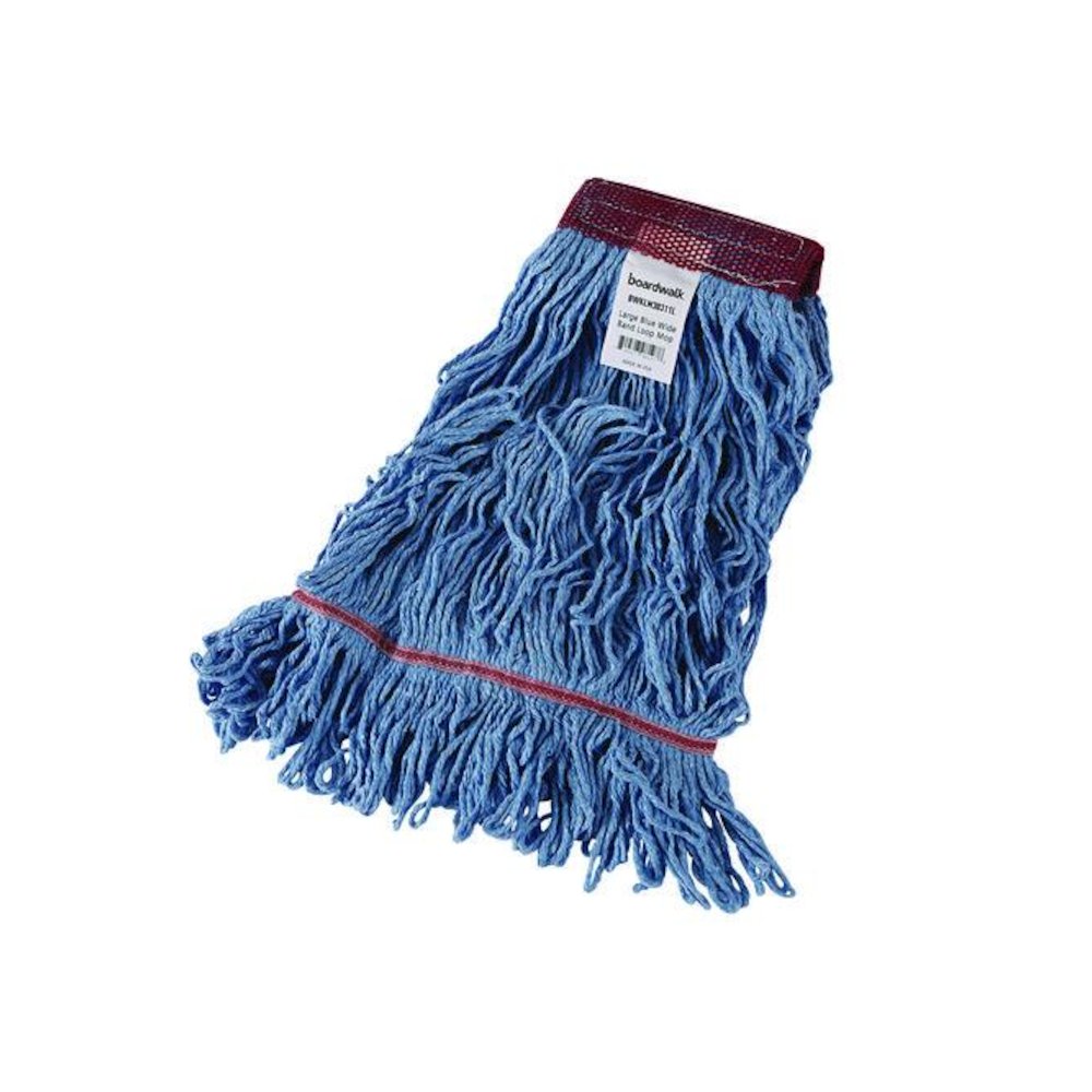 Cotton Mop Heads, Cotton/Synthetic, Large, Looped End, Wideband, Blue, 12/Carton. Picture 1