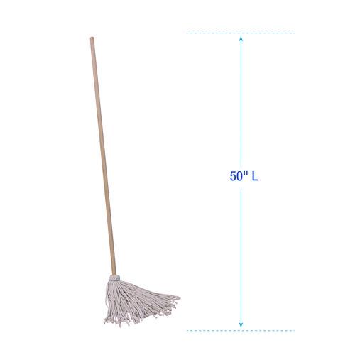 Cotton Deck Mop, #16 White Cotton Head, 50" Wood Handle, 12/Carton. Picture 3