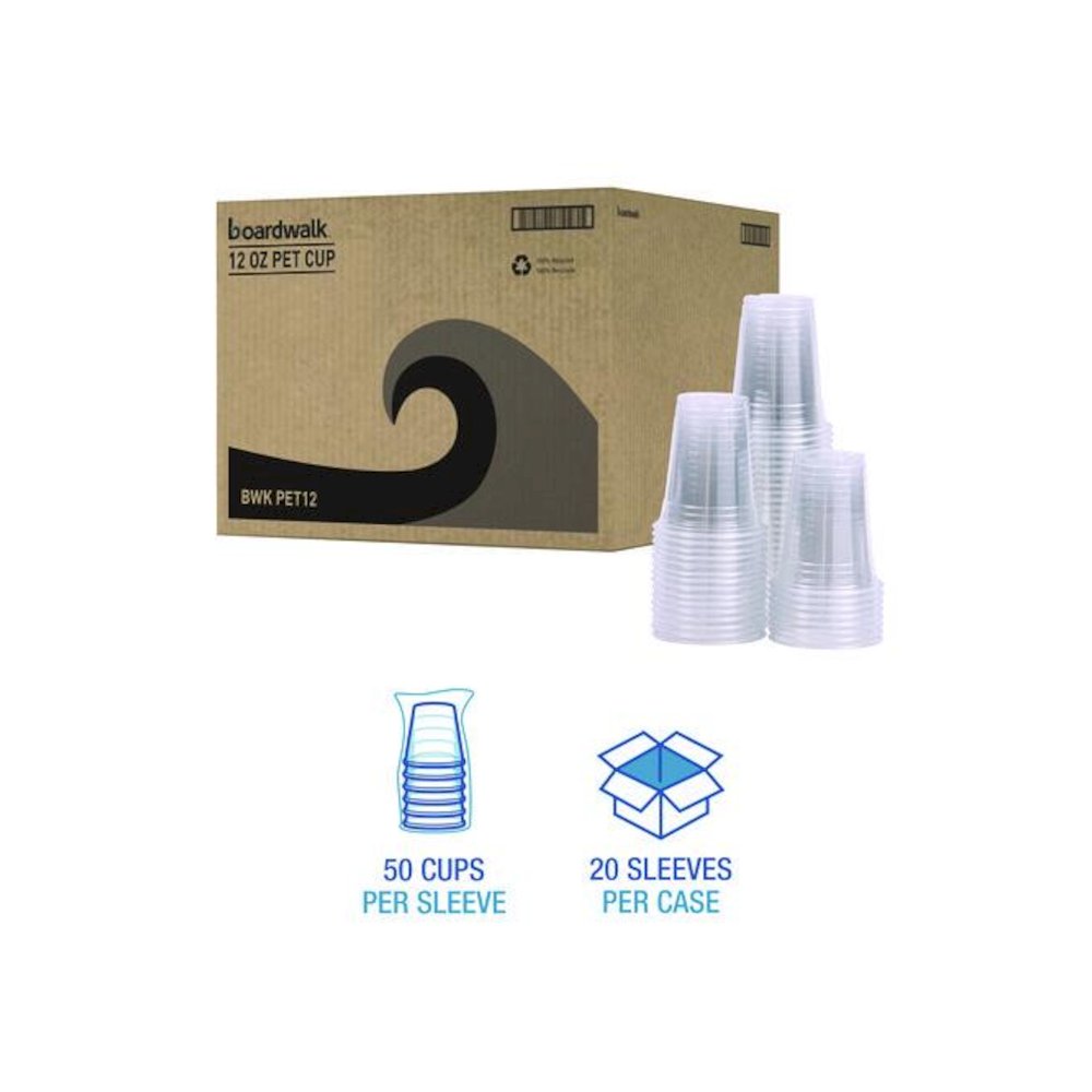 Clear Plastic PET Cups, 12 oz, 50/Sleeve, 20 Sleeves/Carton. Picture 3