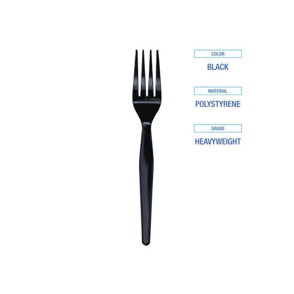 Heavyweight Polystyrene Cutlery, Fork, Plastic, Black, 1,000/Carton. Picture 5