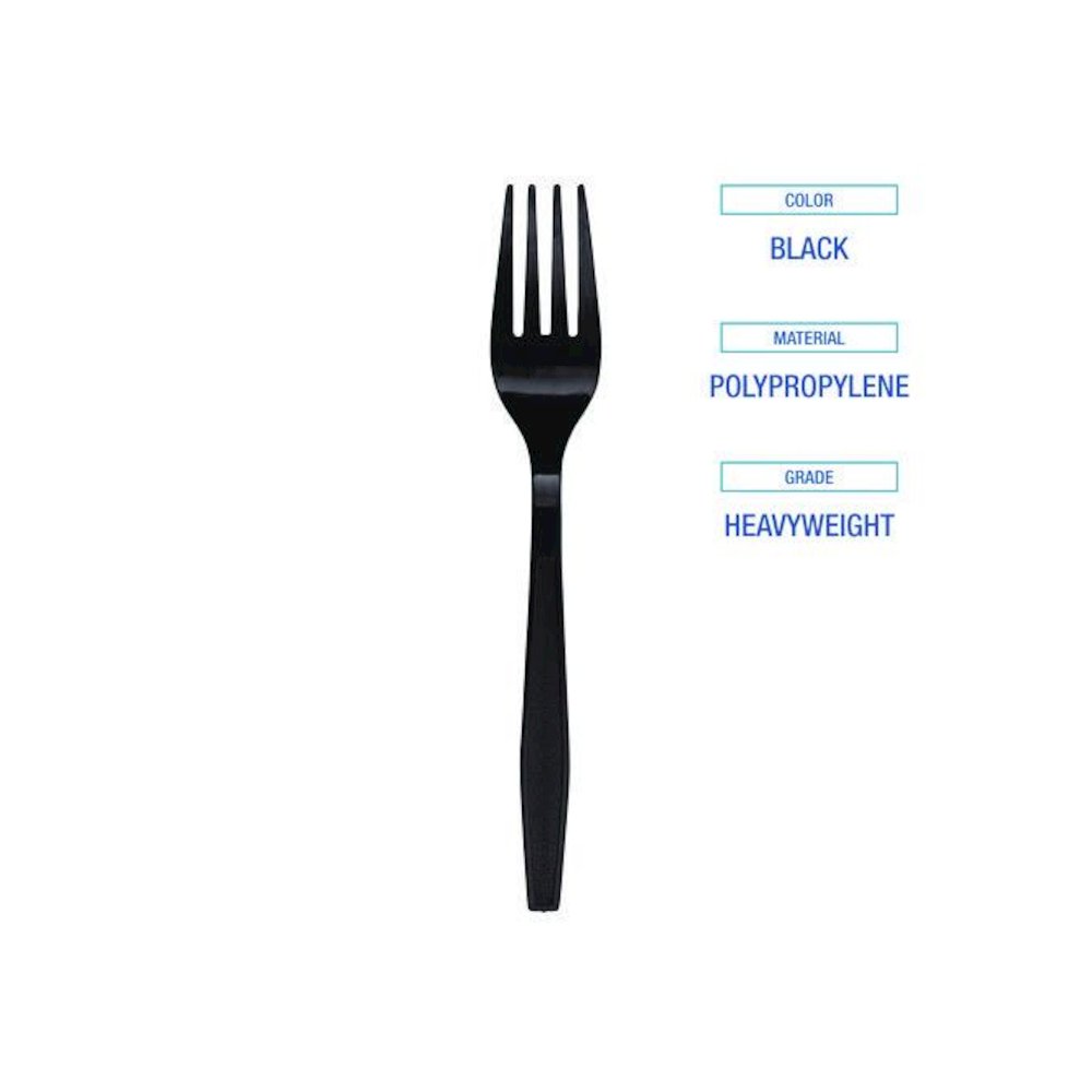 Heavyweight Polypropylene Cutlery, Fork, Plastic, Black, 1,000/Carton. Picture 5