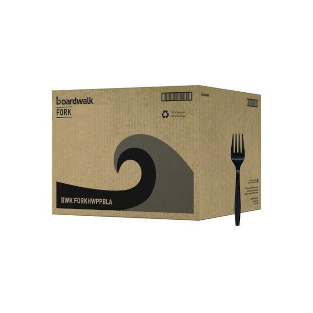 Heavyweight Polypropylene Cutlery, Fork, Plastic, Black, 1,000/Carton. Picture 1