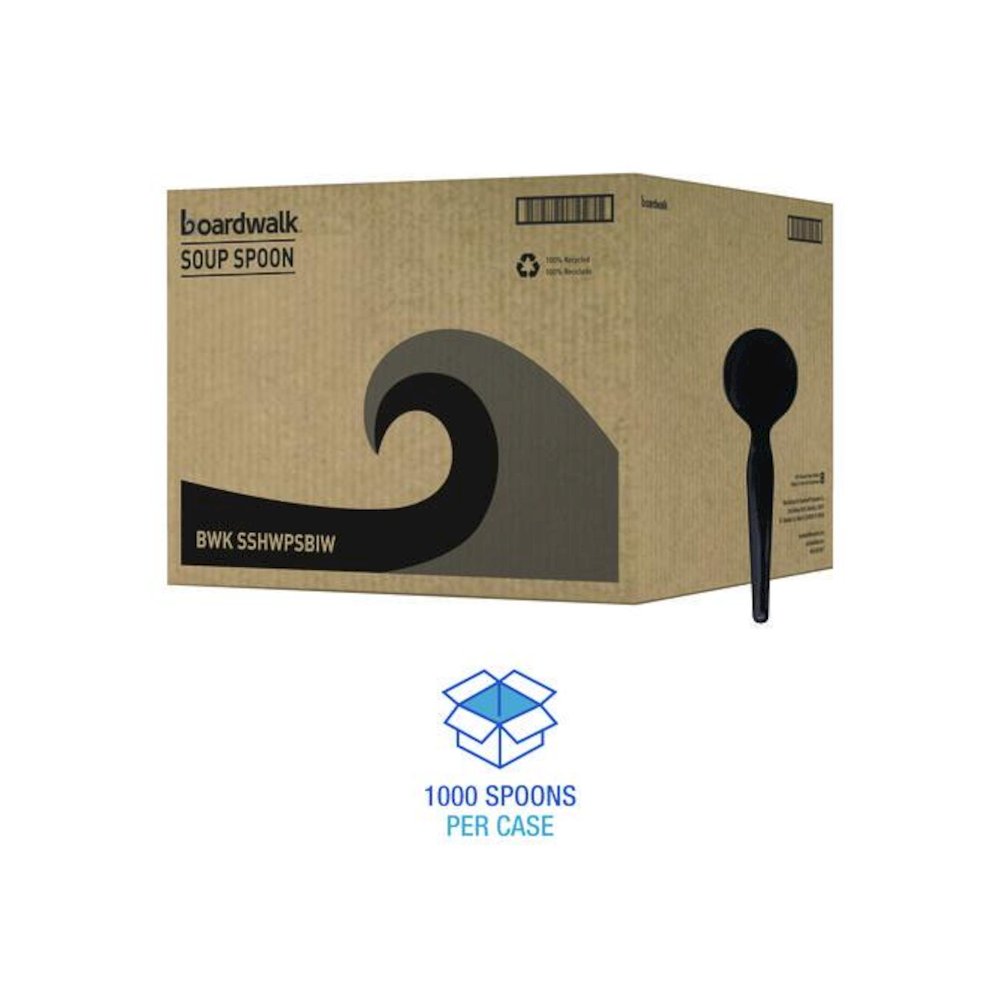 Heavyweight Wrapped Polystyrene Cutlery, Soup Spoon, Plastic, Black, 1,000/Carton. Picture 4