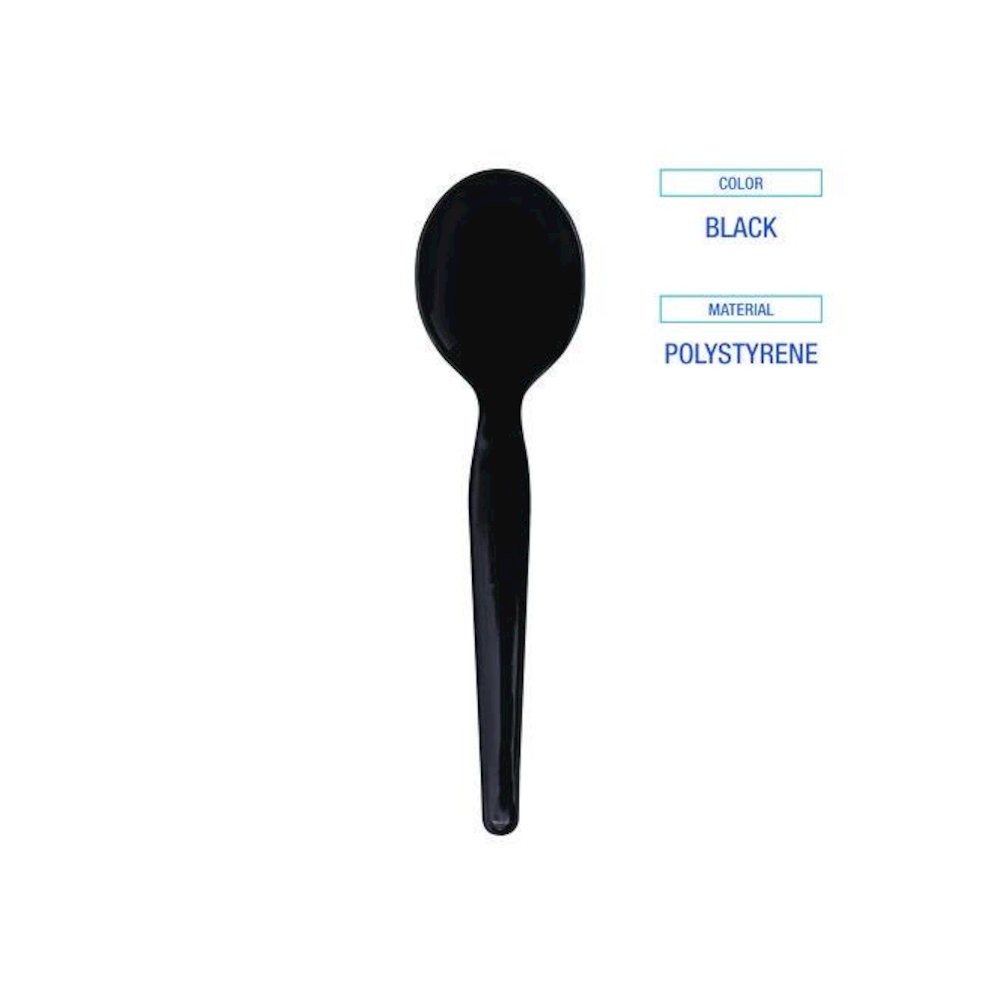 Heavyweight Wrapped Polystyrene Cutlery, Soup Spoon, Plastic, Black, 1,000/Carton. Picture 5
