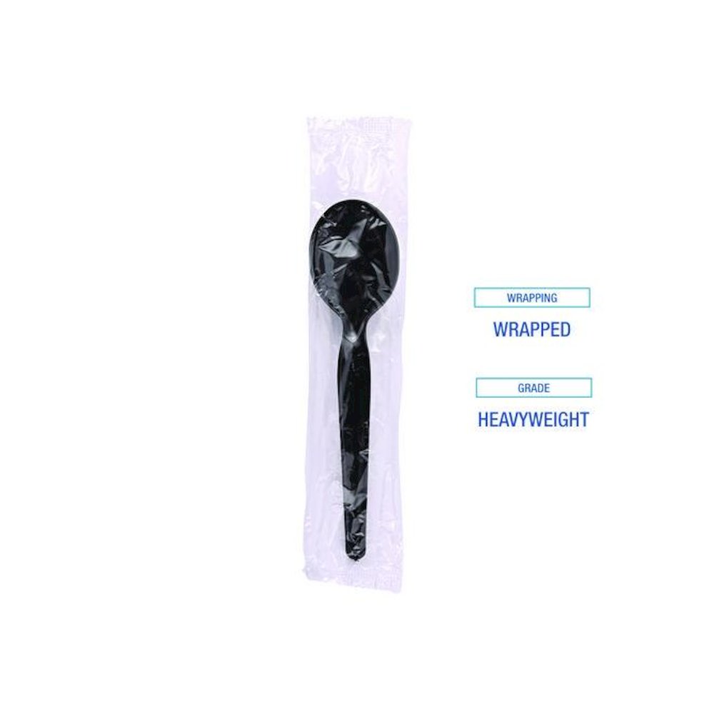 Heavyweight Wrapped Polystyrene Cutlery, Soup Spoon, Plastic, Black, 1,000/Carton. Picture 6