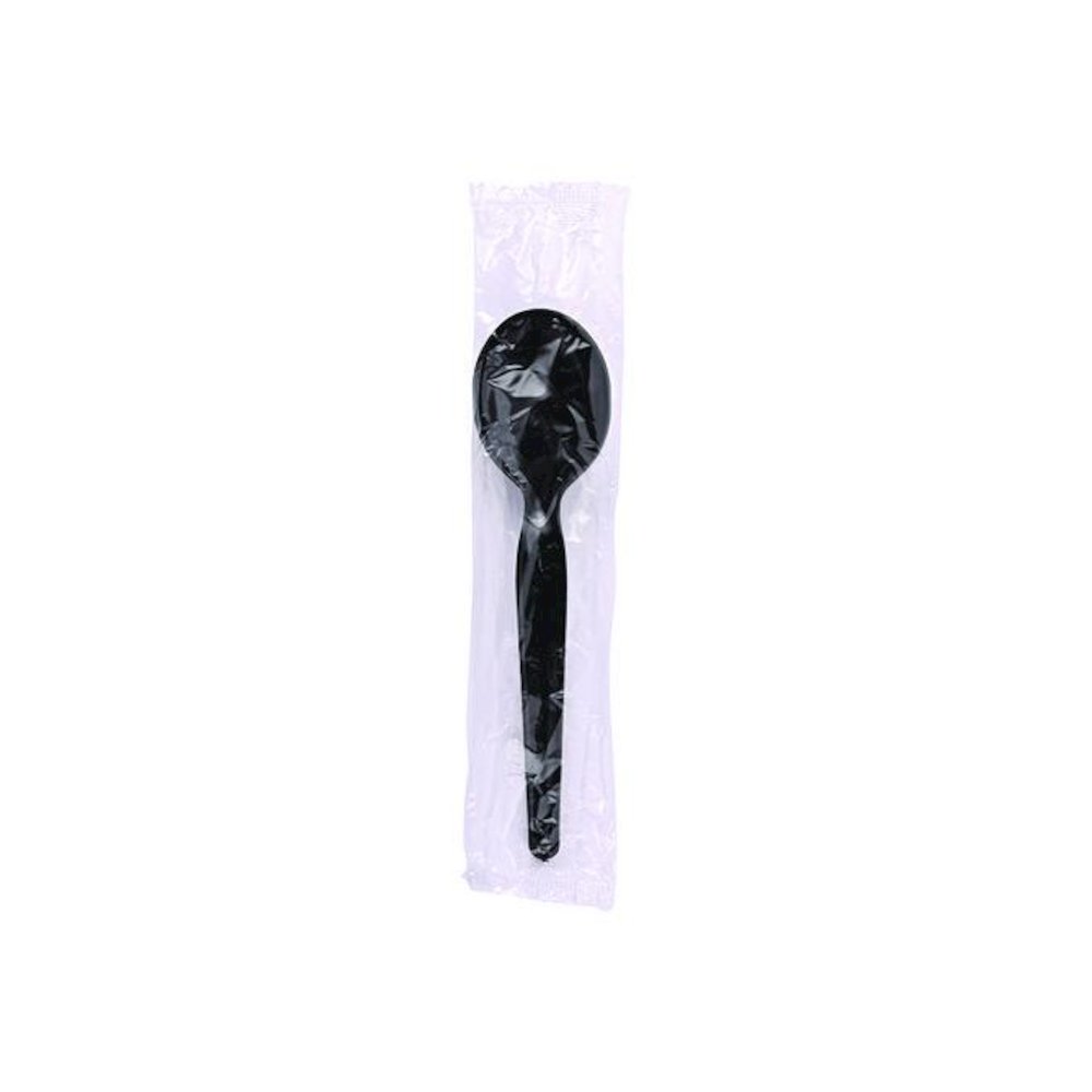 Heavyweight Wrapped Polystyrene Cutlery, Soup Spoon, Plastic, Black, 1,000/Carton. Picture 7