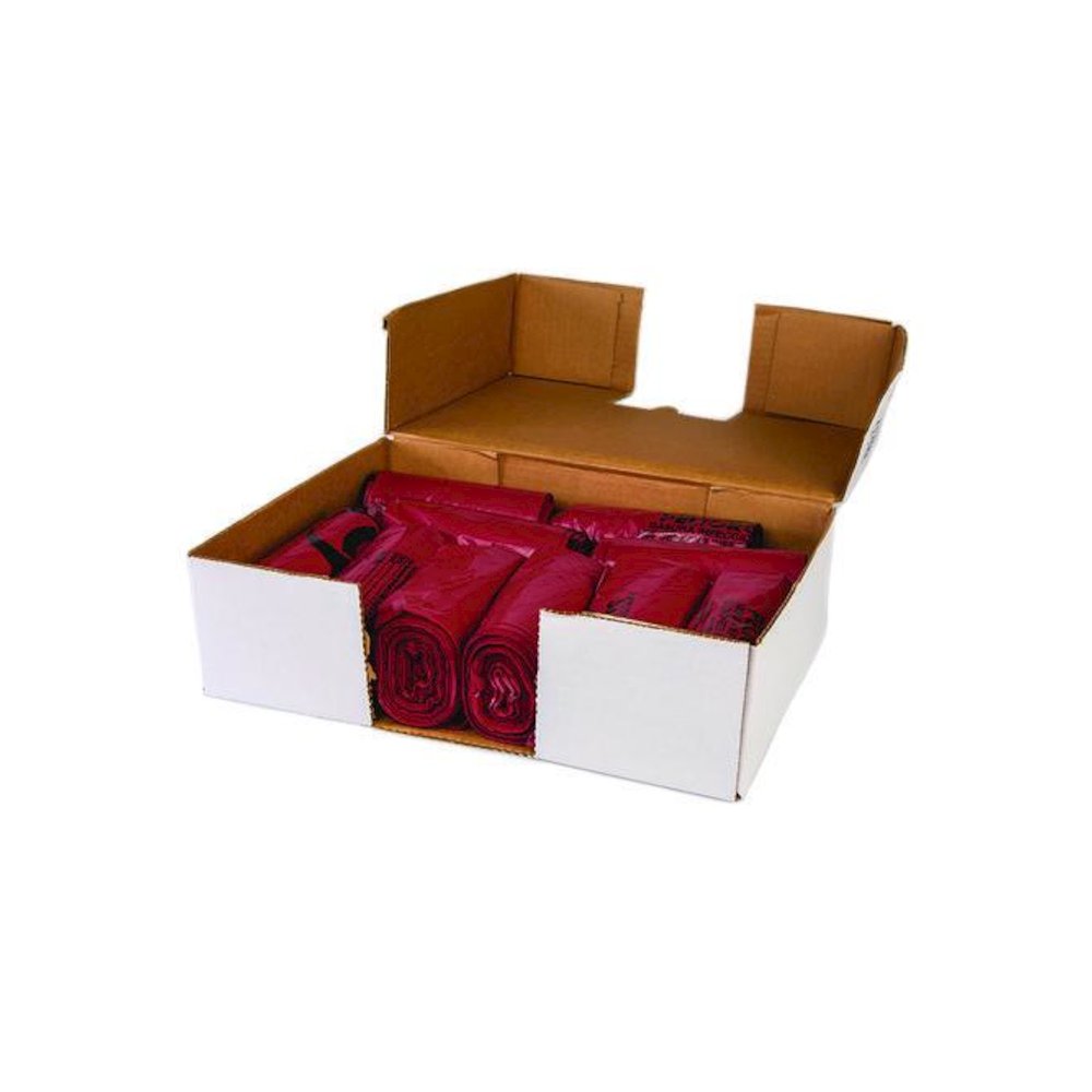 Institutional Low-Density Can Liners, Infectious Waste Biohazard, 10 gal, 1.3 mil, 24 x 23, Red, Interleaved, 25/RL, 10 RL/CT. Picture 4