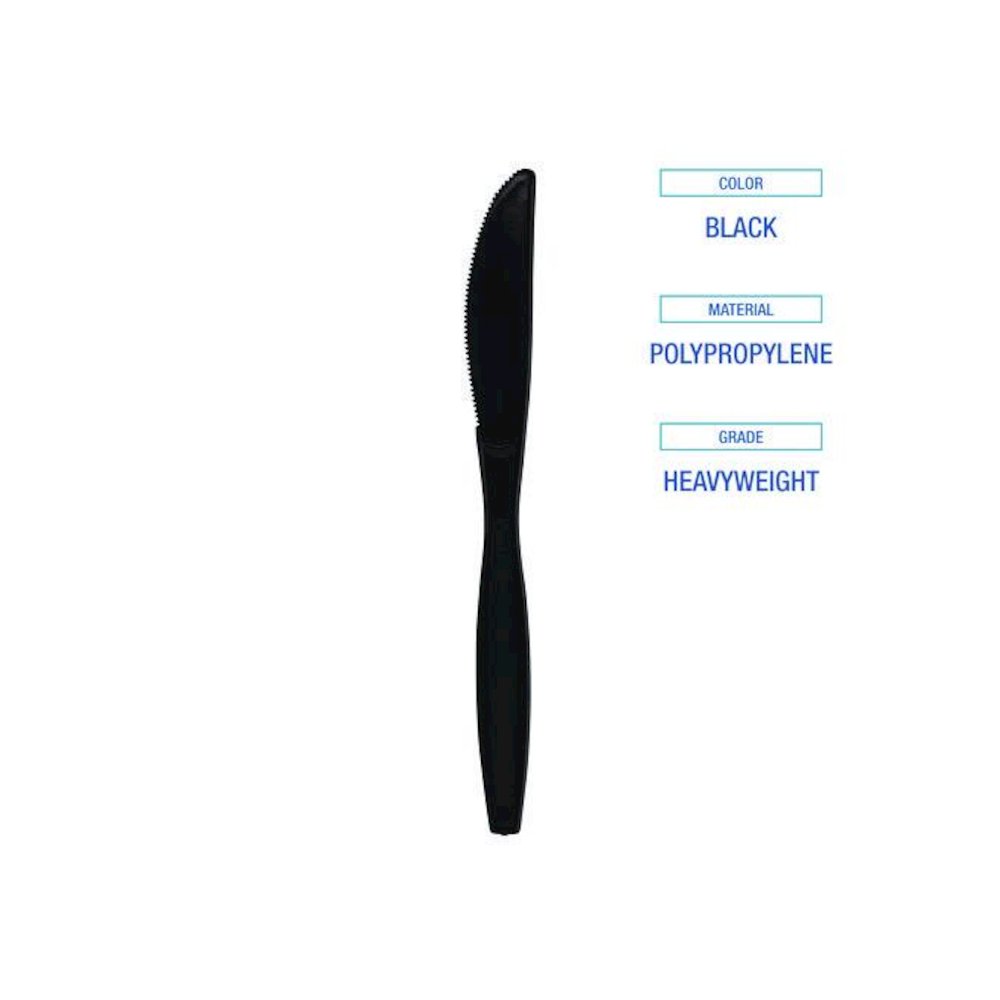 Heavyweight Polypropylene Cutlery, Knife, Plastic, Black, 1,000/Carton. Picture 5