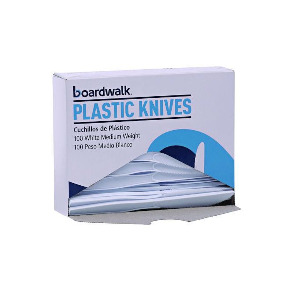 Mediumweight Polystyrene Cutlery, Knife, Plastic, White, 100/Box, 10 Boxes/Carton. Picture 8