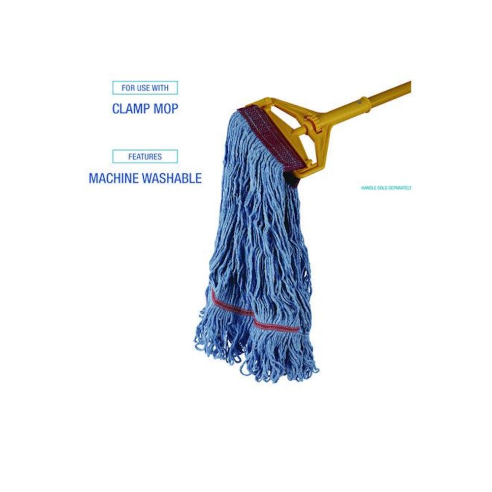 Cotton Mop Heads, Cotton/Synthetic, Large, Looped End, Wideband, Blue, 12/Carton. Picture 3