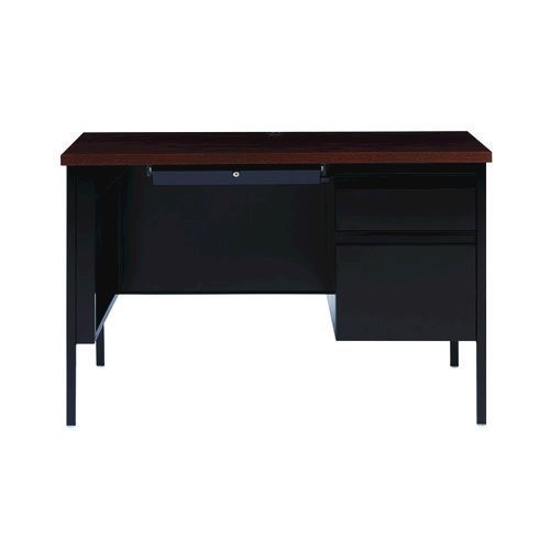 Single Pedestal Steel Desk, 45" x 24" x 29.5", Mocha/Black, Black Legs. Picture 1