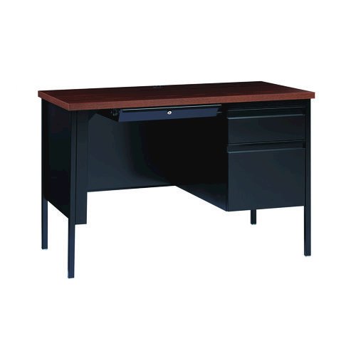 Single Pedestal Steel Desk, 45" x 24" x 29.5", Mocha/Black, Black Legs. Picture 7