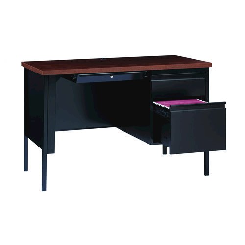 Single Pedestal Steel Desk, 45" x 24" x 29.5", Mocha/Black, Black Legs. Picture 8
