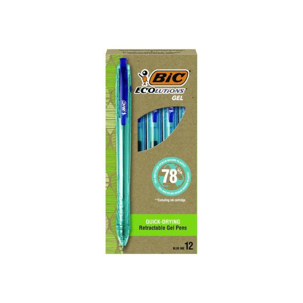 Ecolutions Gel Pen, Retractable, Medium 1 mm, Blue Ink, Blue Barrel, 12/Pack. Picture 1