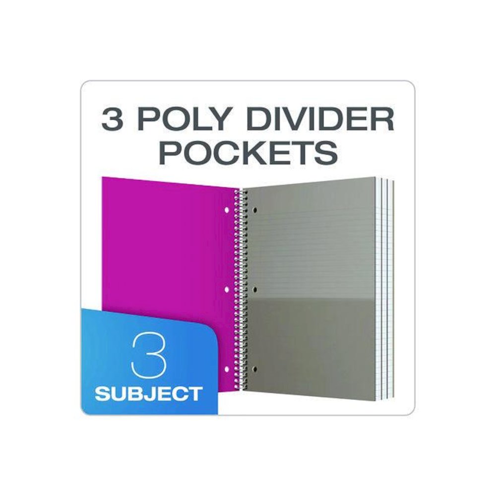 Three-Subject Notebook, Medium/College Rule, Randomly Assorted Cover Color, (150) 11 x 9 Sheets. Picture 3