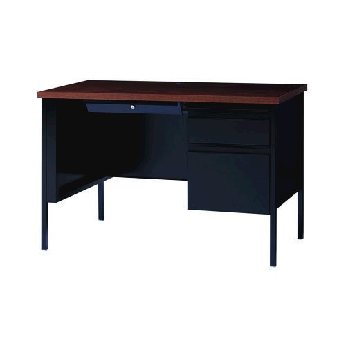 Single Pedestal Steel Desk, 45" x 24" x 29.5", Mocha/Black, Black Legs. Picture 2
