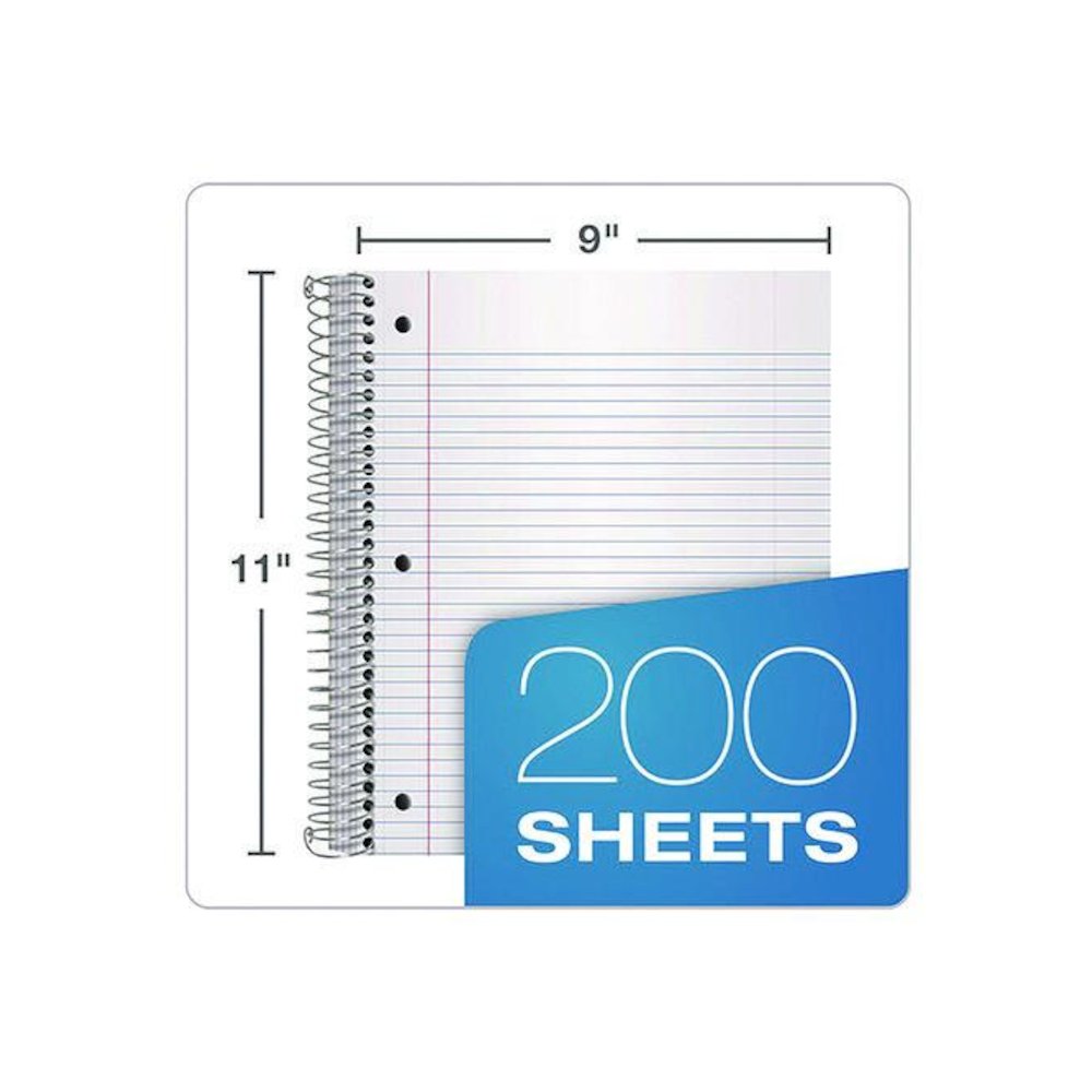 Five-Subject Notebook, Medium/College Rule, Randomly Assorted Cover Color, (200) 11 x 9 Sheets. Picture 5