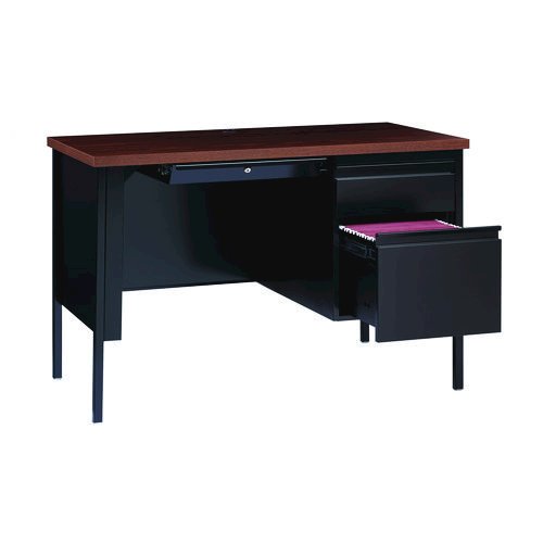 Single Pedestal Steel Desk, 45" x 24" x 29.5", Mocha/Black, Black Legs. Picture 6