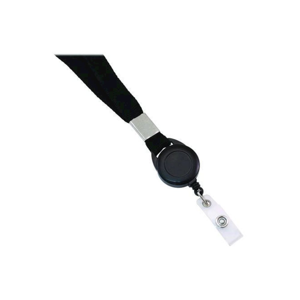 Retractable Badge Reel with Lanyard, Extends 30", Black/White, 12/Pack. Picture 1
