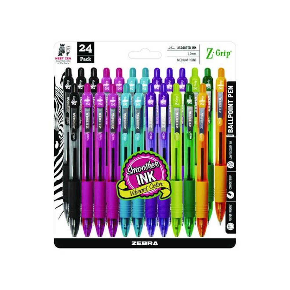 Z-Grip Ballpoint Pen, Retractable, Medium 1 mm, Assorted Artistic Ink and Barrel Colors, 24/Pack. Picture 2