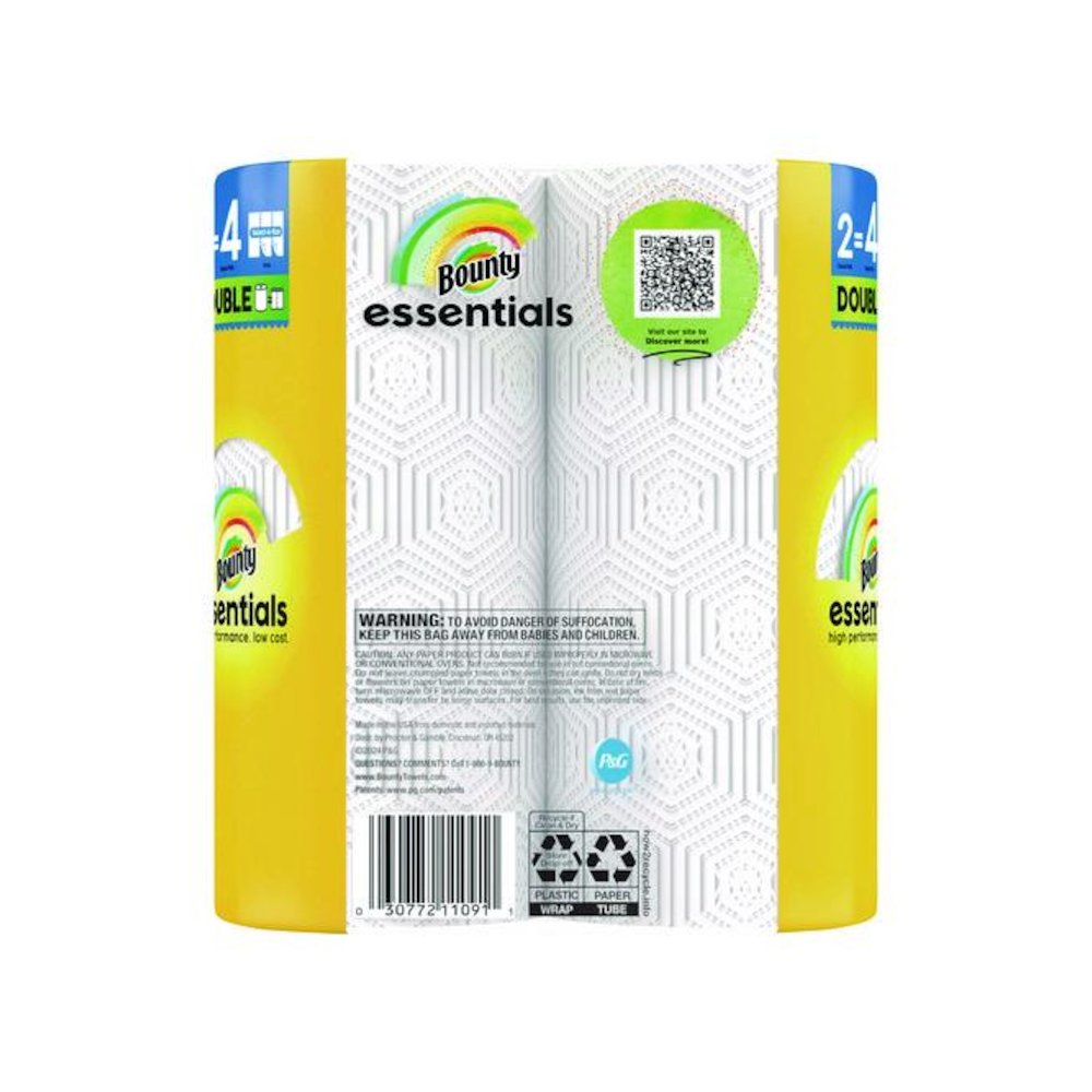 Essentials Select-A-Size Kitchen Roll Paper Towels, 2-Ply, White, 108 Sheets/Roll, 2/Pack, 8 Packs/Carton. Picture 4