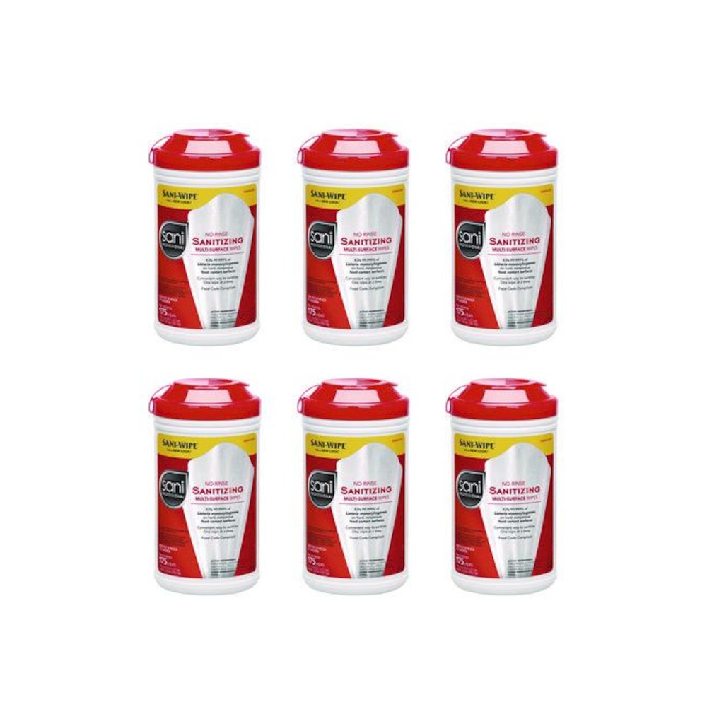 No-Rinse Sanitizing Multi-Surface Wipes, Unscented, White, 175/Container, 6/Carton. Picture 1