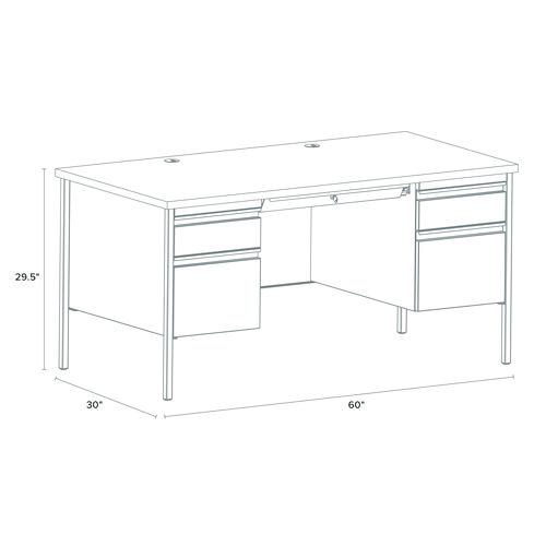 Double Pedestal Steel Desk, 60" x 30" x 29.5", Mahogany/Charcoal, Charcoal Legs. Picture 4