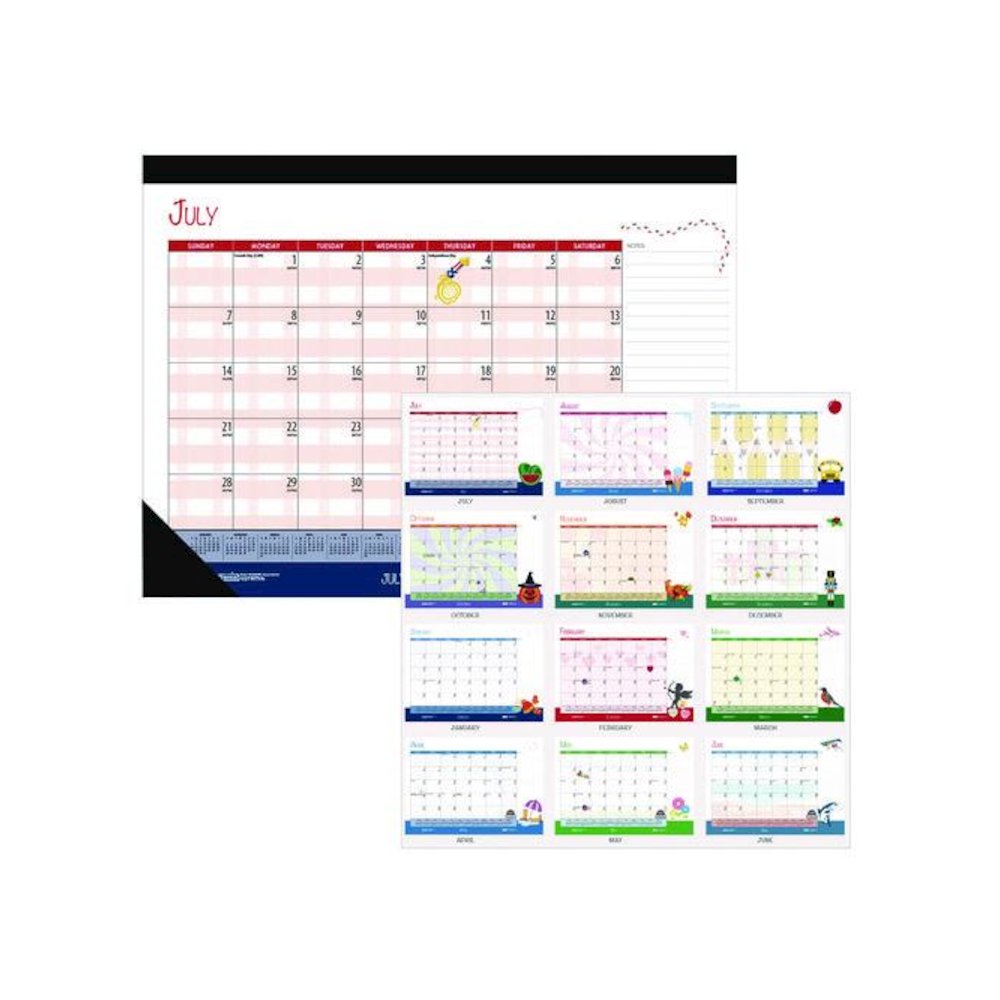 Academic Year Recycled Desk Pad Calendar, Illustrated Seasons Artwork, 22 x 17, Black Binding, 12-Month (July-June):2025-2026. Picture 1