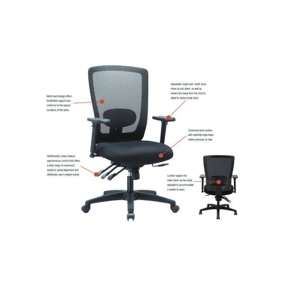 Alera Envy Series Mesh Mid-Back Multifunction Chair, Supports Up to 250 lb, 17" to 21.5" Seat Height, Black. Picture 8