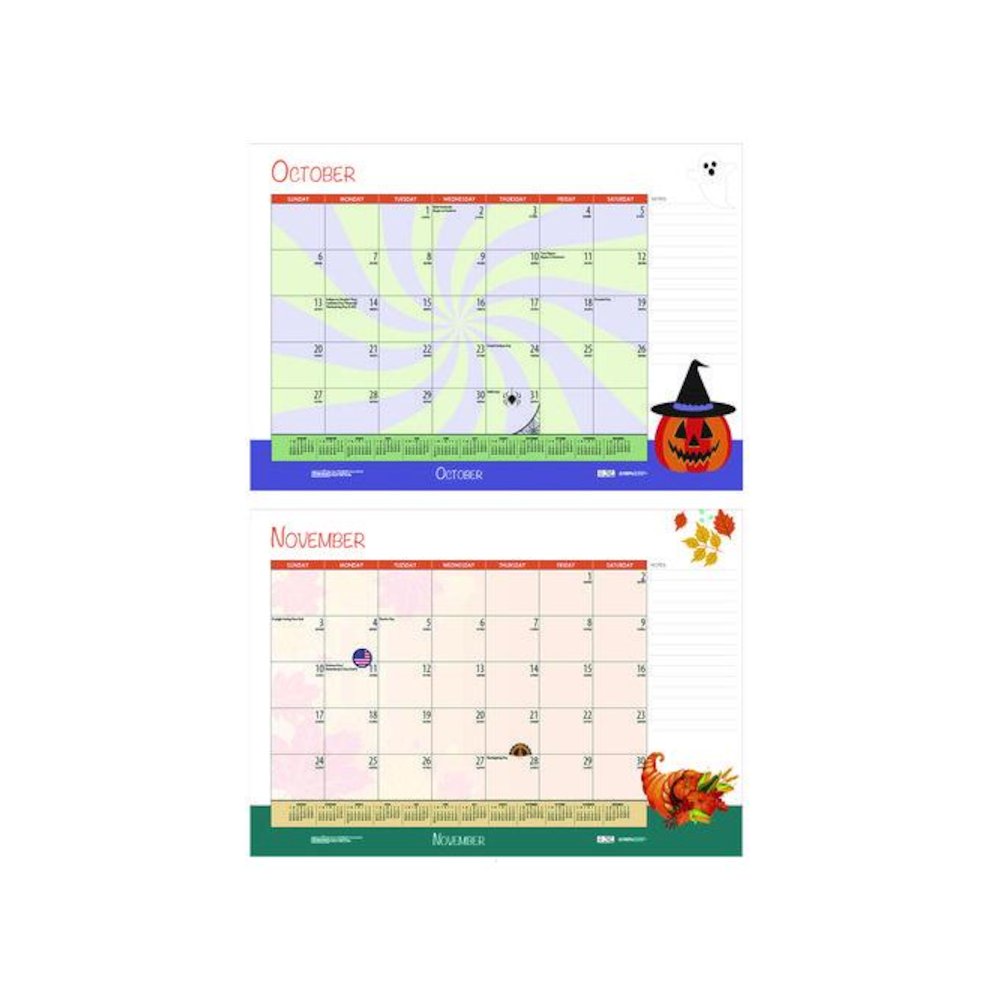 Academic Year Recycled Desk Pad Calendar, Illustrated Seasons Artwork, 22 x 17, Black Binding, 12-Month (July-June):2025-2026. Picture 3