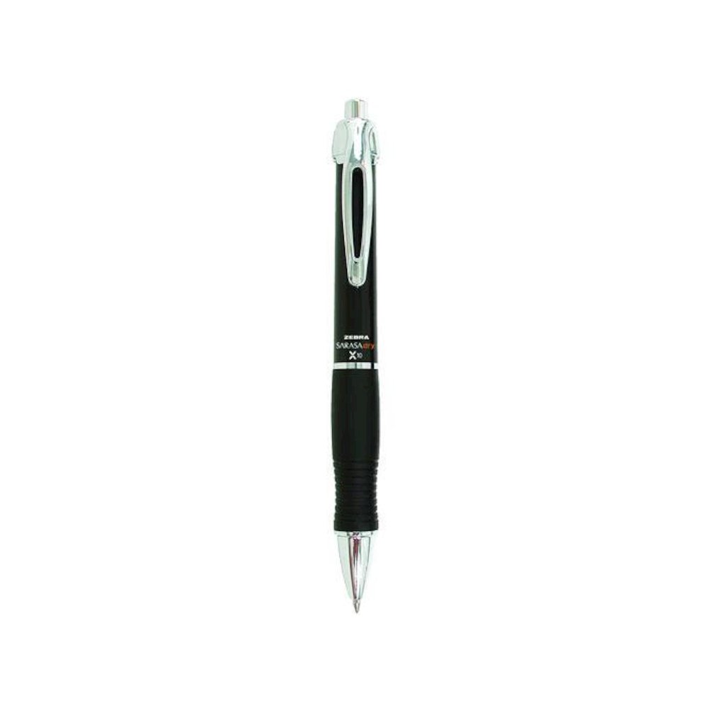 Sarasa Dry X10 Gel Pen, Retractable, Medium 0.7 mm, Black Ink, Black/Silver Barrel, 12/Pack. Picture 1