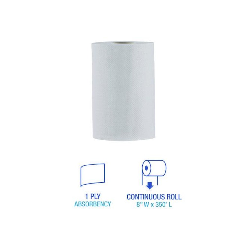Hardwound Paper Towels, Nonperforated, 1-Ply, 8" x 350 ft, White, 12 Rolls/Carton. Picture 2