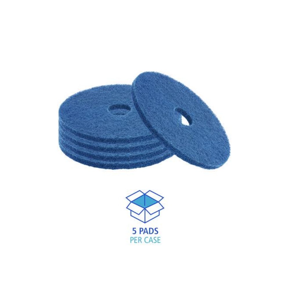 Scrubbing Floor Pads, 17" Diameter, Blue, 5/Carton. Picture 5