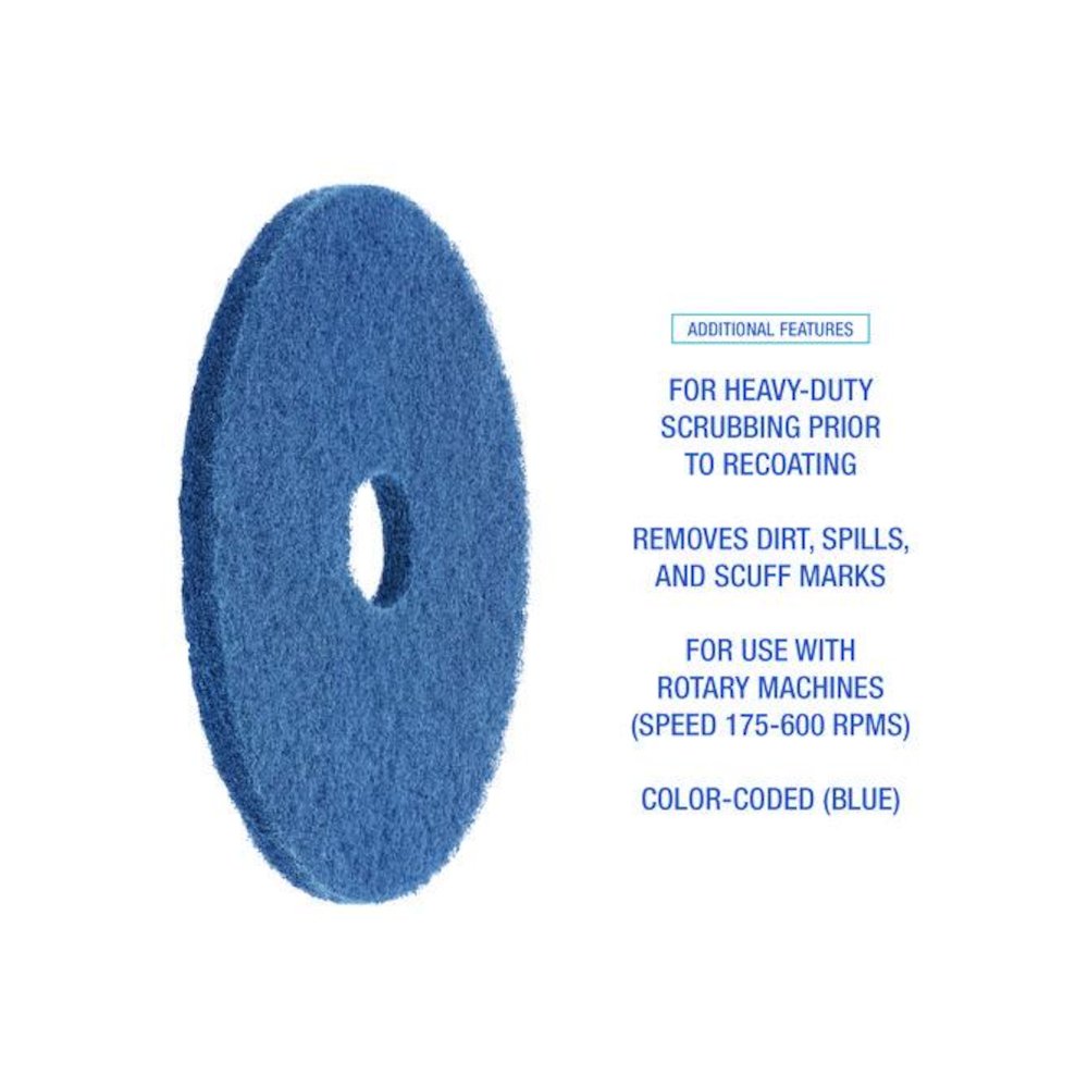 Scrubbing Floor Pads, 17" Diameter, Blue, 5/Carton. Picture 6