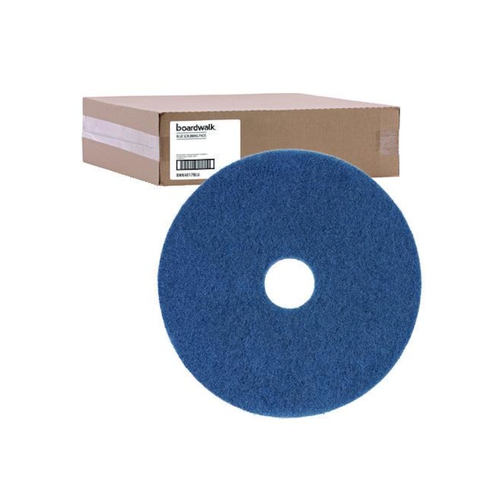Scrubbing Floor Pads, 17" Diameter, Blue, 5/Carton. Picture 1