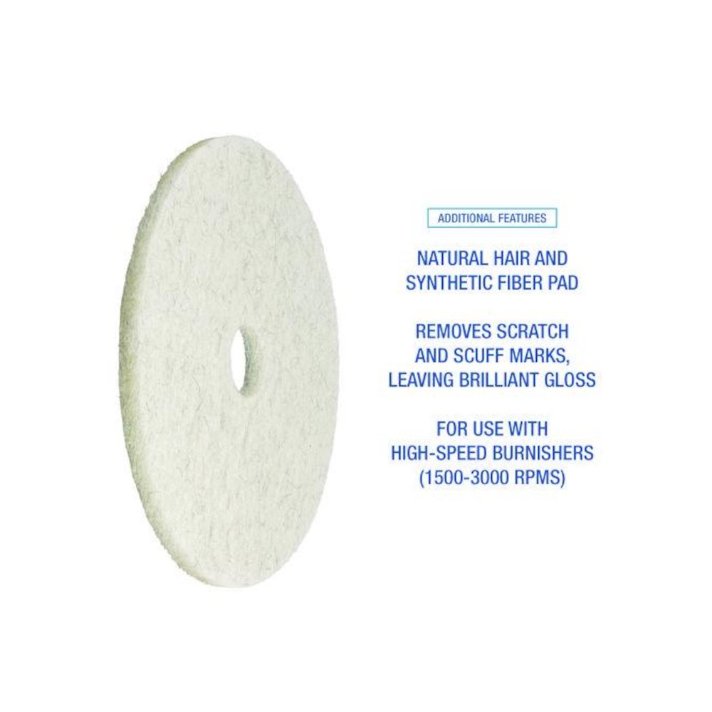 Natural Burnishing Floor Pads, 17" Diameter, White, 5/Carton. Picture 5
